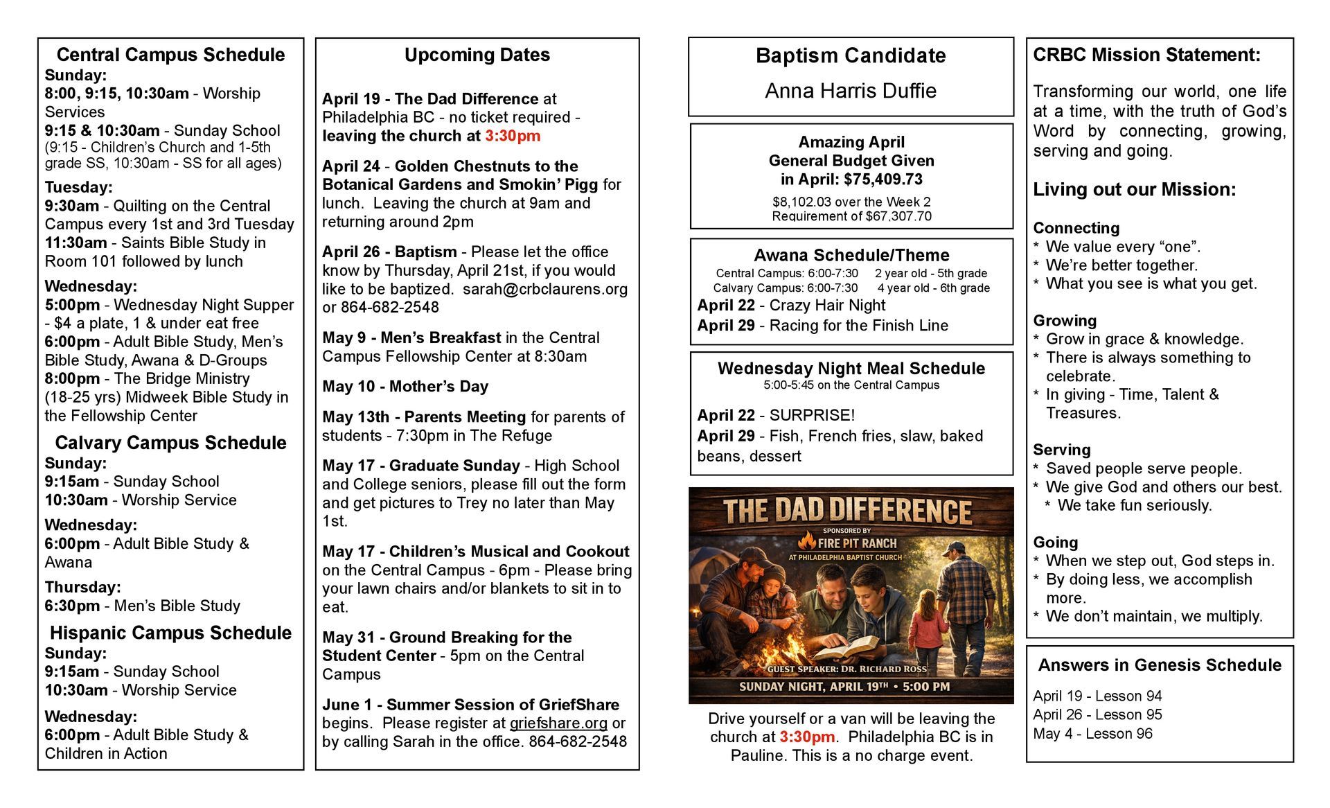 A brochure for a school with a summer event schedule.