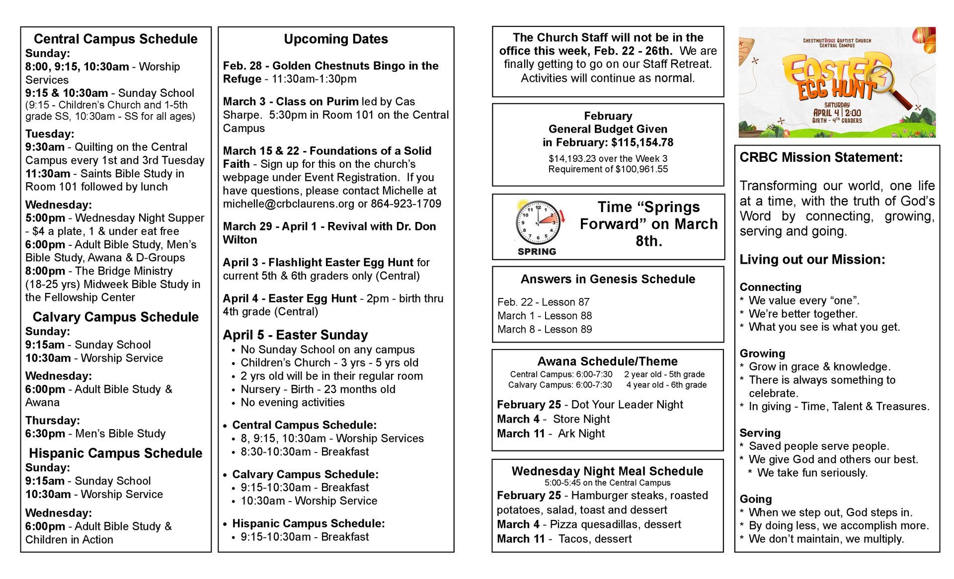 A brochure for a school with a summer event schedule.