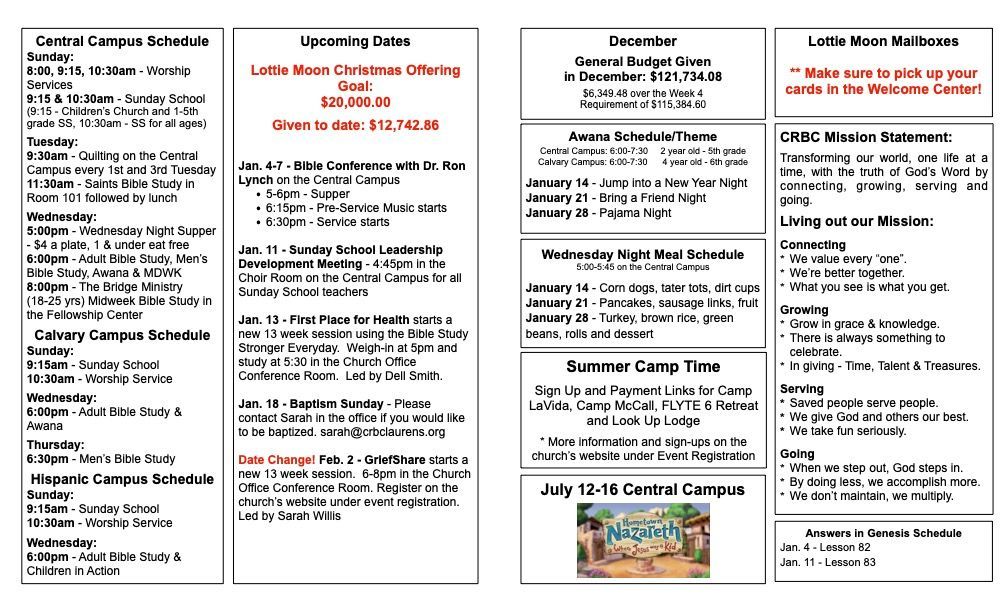 A brochure for a school with a summer event schedule.