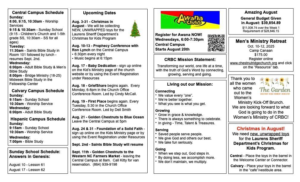 A brochure for a school with a summer event schedule.
