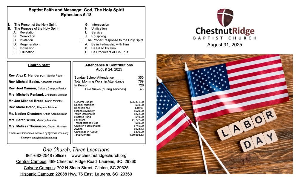 A brochure for chestnut ridge baptist church shows a large group of people