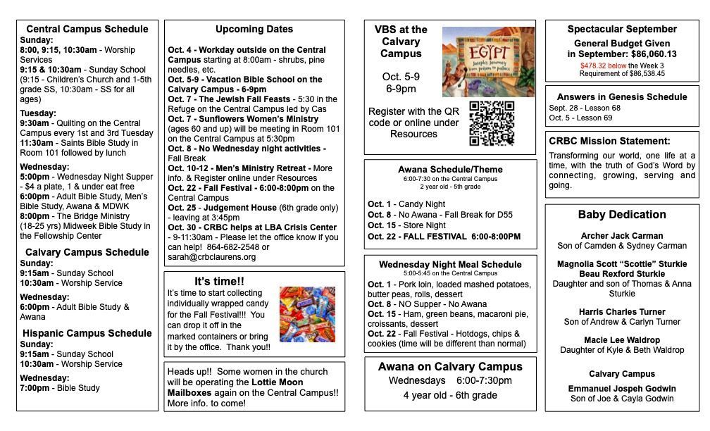 A brochure for a school with a summer event schedule.