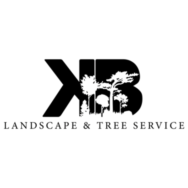 Logo for KB Landscape & Tree Service featuring silhouettes of trees within the black letters K and B.