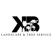 Black logo for KB Landscape & Tree Service featuring a silhouette of trees cut out from the letter B.