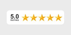 A 5.0 rating graphic featuring five gold stars in a row on a white background.