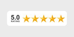 A 5.0 rating graphic featuring five gold stars in a row on a white background.