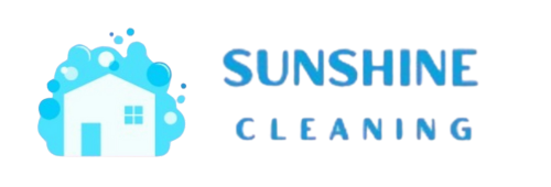 The logo for sunshine cleaning shows a house surrounded by soap bubbles.