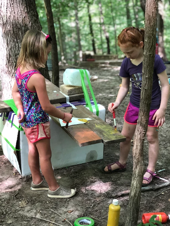 Two Girls Painting – West River, MD – River’s Edge Forest Play