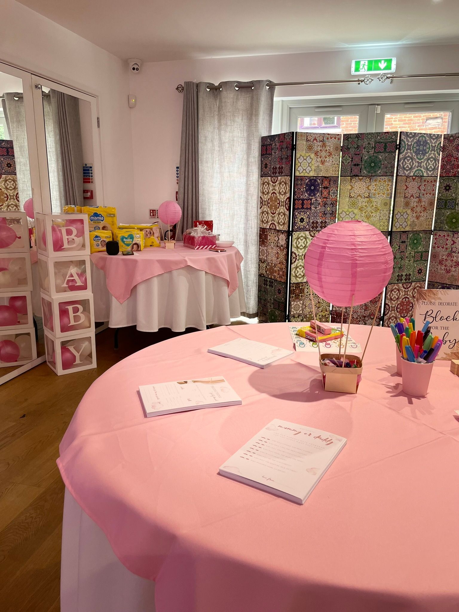 Event room at Deanslade transformed in under an hour for a pink-themed baby shower celebration