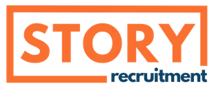 Logo with the word STORY in orange within an orange square, and 