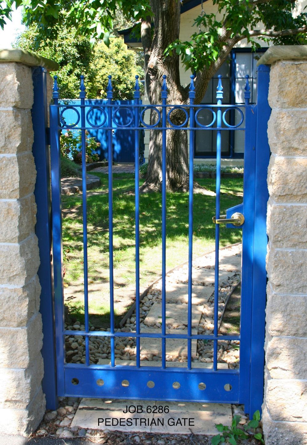 blue pedestrian gate