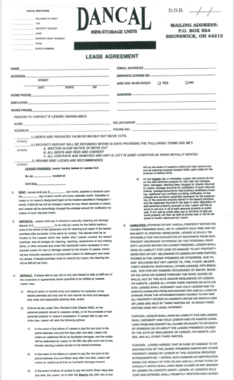 Lease Agreement form with logo of 