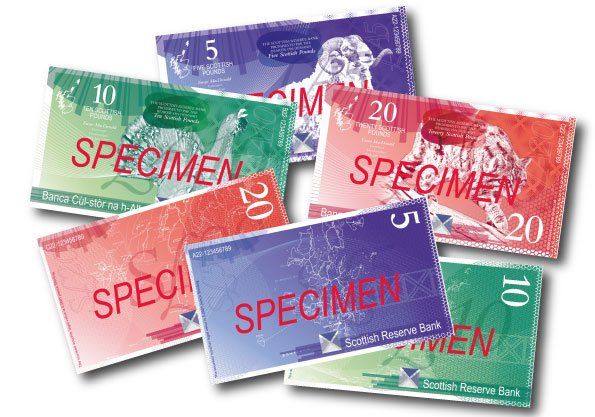 Colourful specimen bank notes