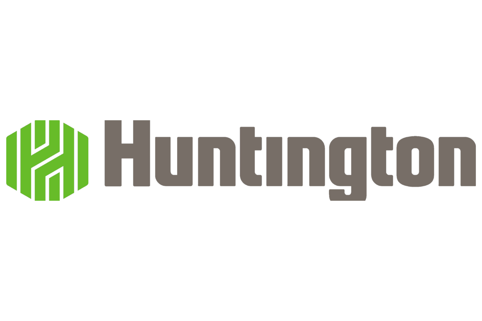The Huntington bank logo, featuring a green hexagonal icon with a stylized letter H next to the brand name in dark grey.