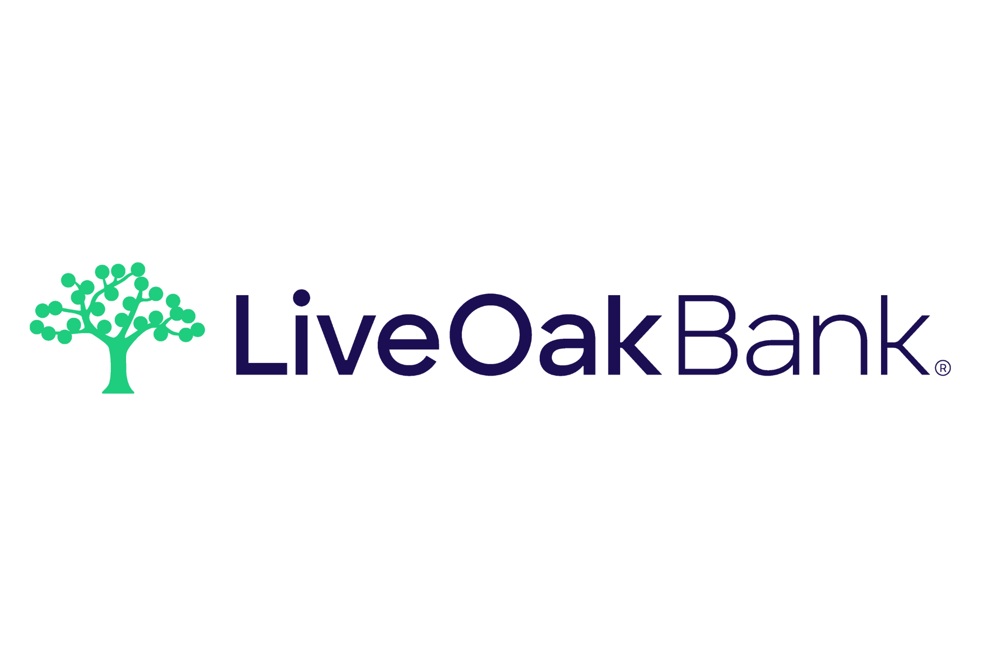 Live Oak Bank logo featuring a stylized green oak tree icon next to the dark blue text
