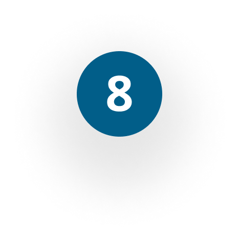 A white number 8 centered inside a solid blue circle.