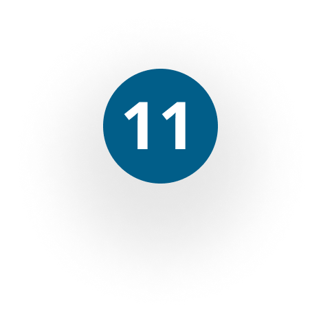 A blue circle containing the white number 11.