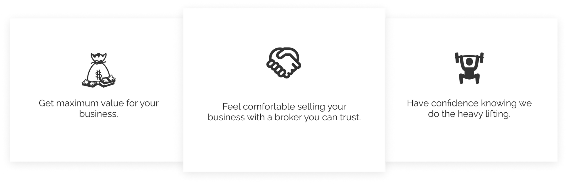 Three square icons with illustrations and text promoting a service.