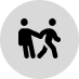 Two figures walking, one holding the other's arm for support in a light gray circle.