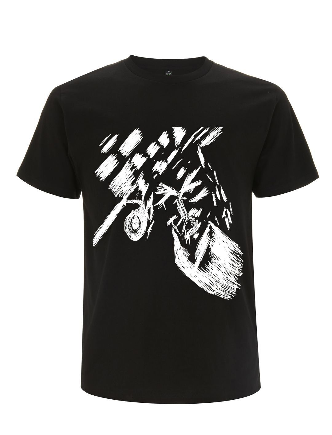 black t-shirt with white print