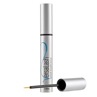 Silver mascara tube with wand and brush tip on white background