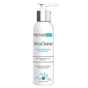 White PriyanaMD VersaCleanse Gentle Brightening Gel Cleanser bottle with pump dispenser