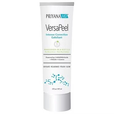 PriyanaMD VercaPeel intensive corrective exfoliant tube, white with teal accents
