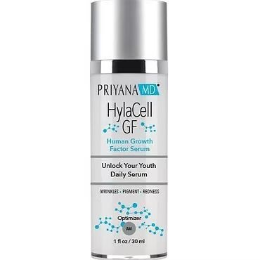 PRIYANA MD HylaCell GF Human Growth Factor Serum bottle with silver cap and white label