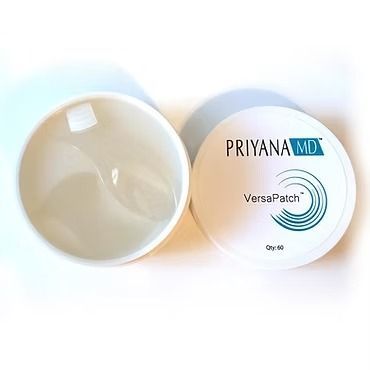 Two white medical patch containers, one open and one labeled PRIYANA MD VersaPatch on a white background