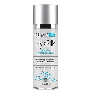 PryannaMD HylaSilk Intensive Hydrating Serum bottle with silver cap on white background