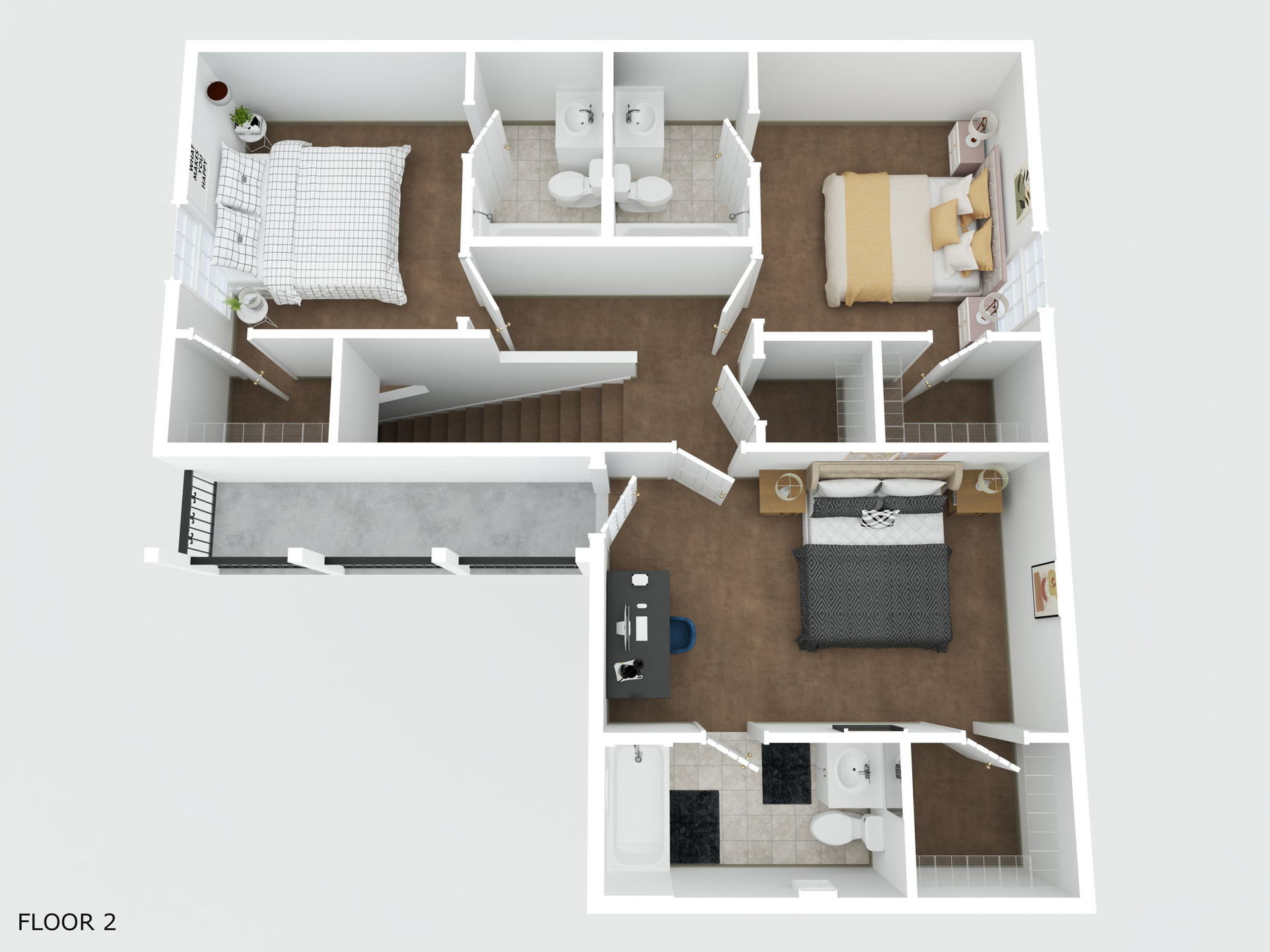 A 3d floor plan of a house with a living room , dining room , and kitchen.