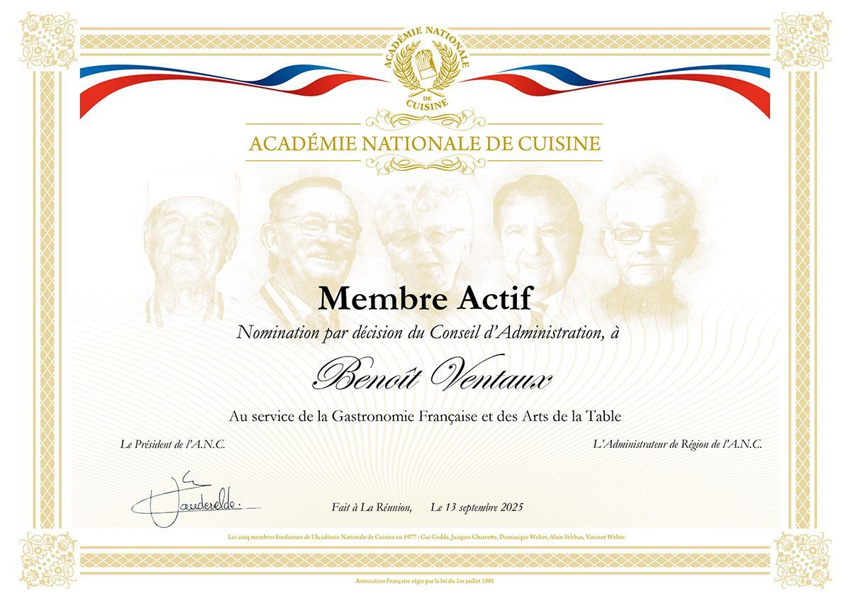 Diplôme de l'Académie Nationale de Cuisine Diplôme de l'Académie Nationale de Cuisine