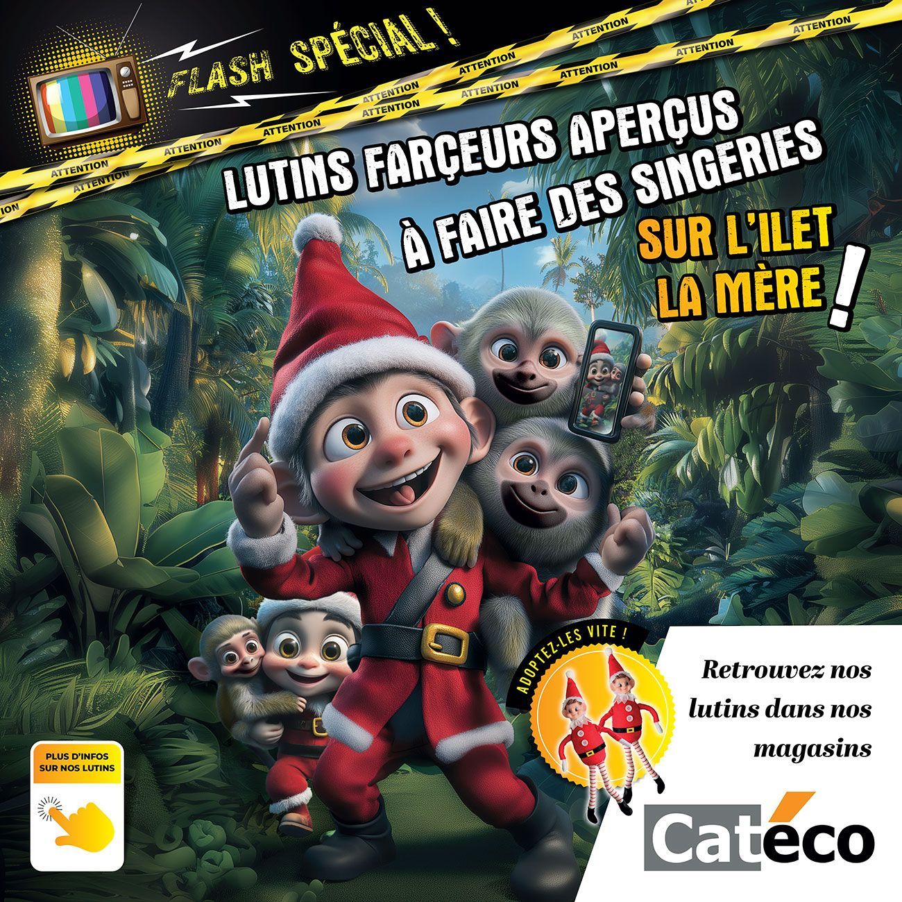 Visuel d'un lutin farceur dans la jungle pour un post intagram.