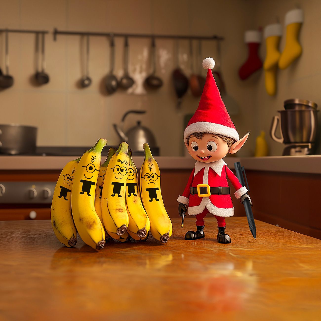 Un petit lutin farceur à dessiné des visages de minions sur des bananes