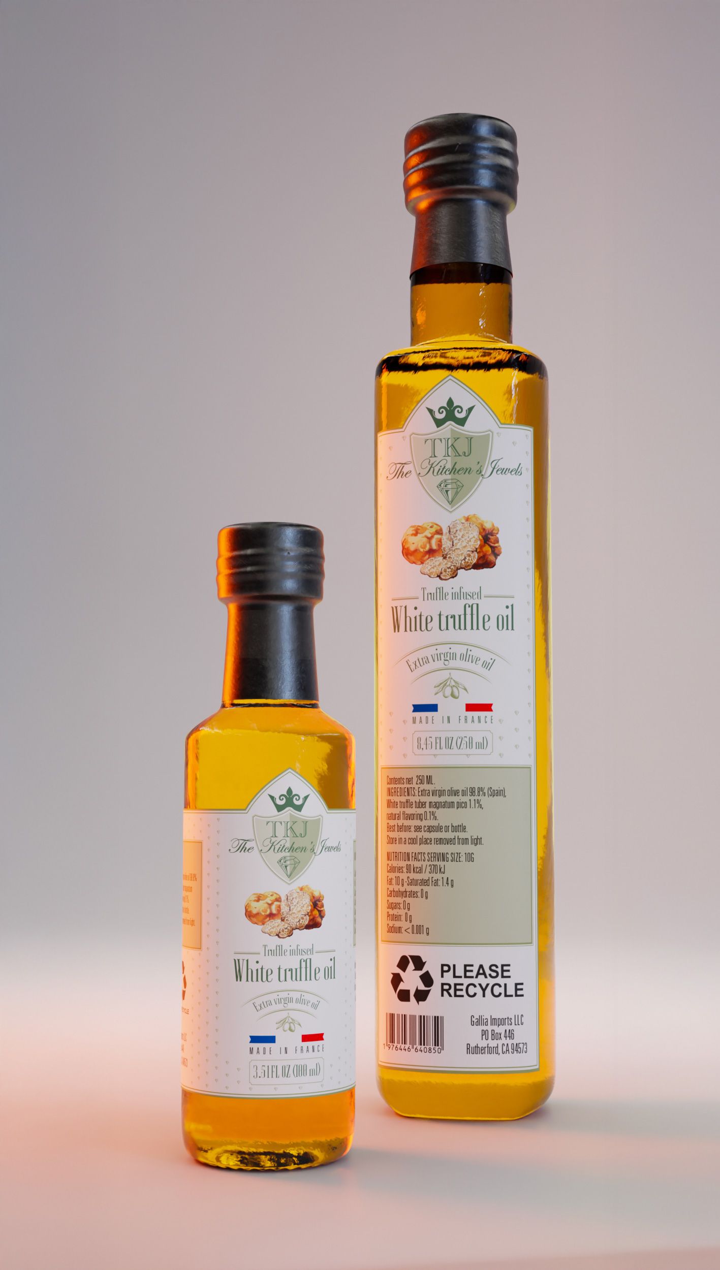 Bouteilles d'huile d'olive à la truffes blanche TKJ