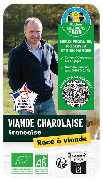 Etiquette Auchan Cultivons le bon  Viande charolaise