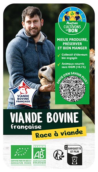 Etiquette unebio Auchan Cultivons le bon - Viande bovine