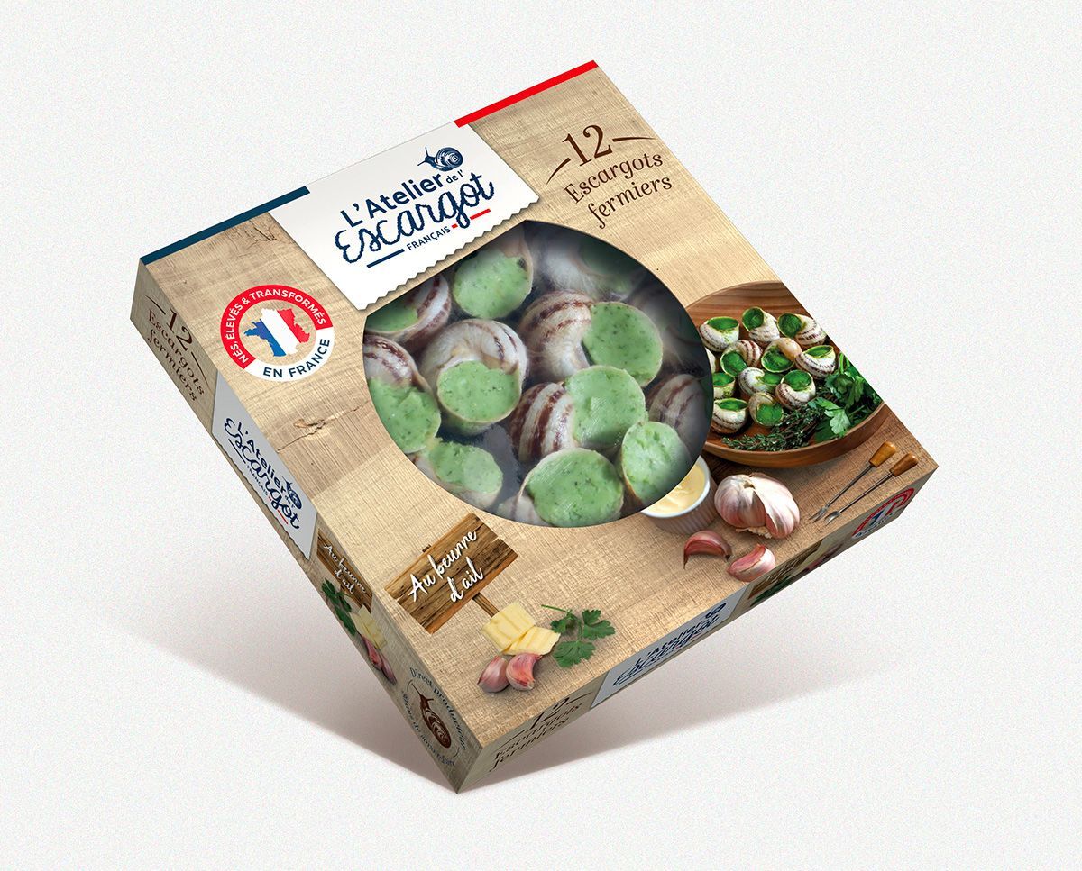 Boite 12 coquilles d'escargots fermiers au beurre d'ail de l'Atelier de l'escargot Français