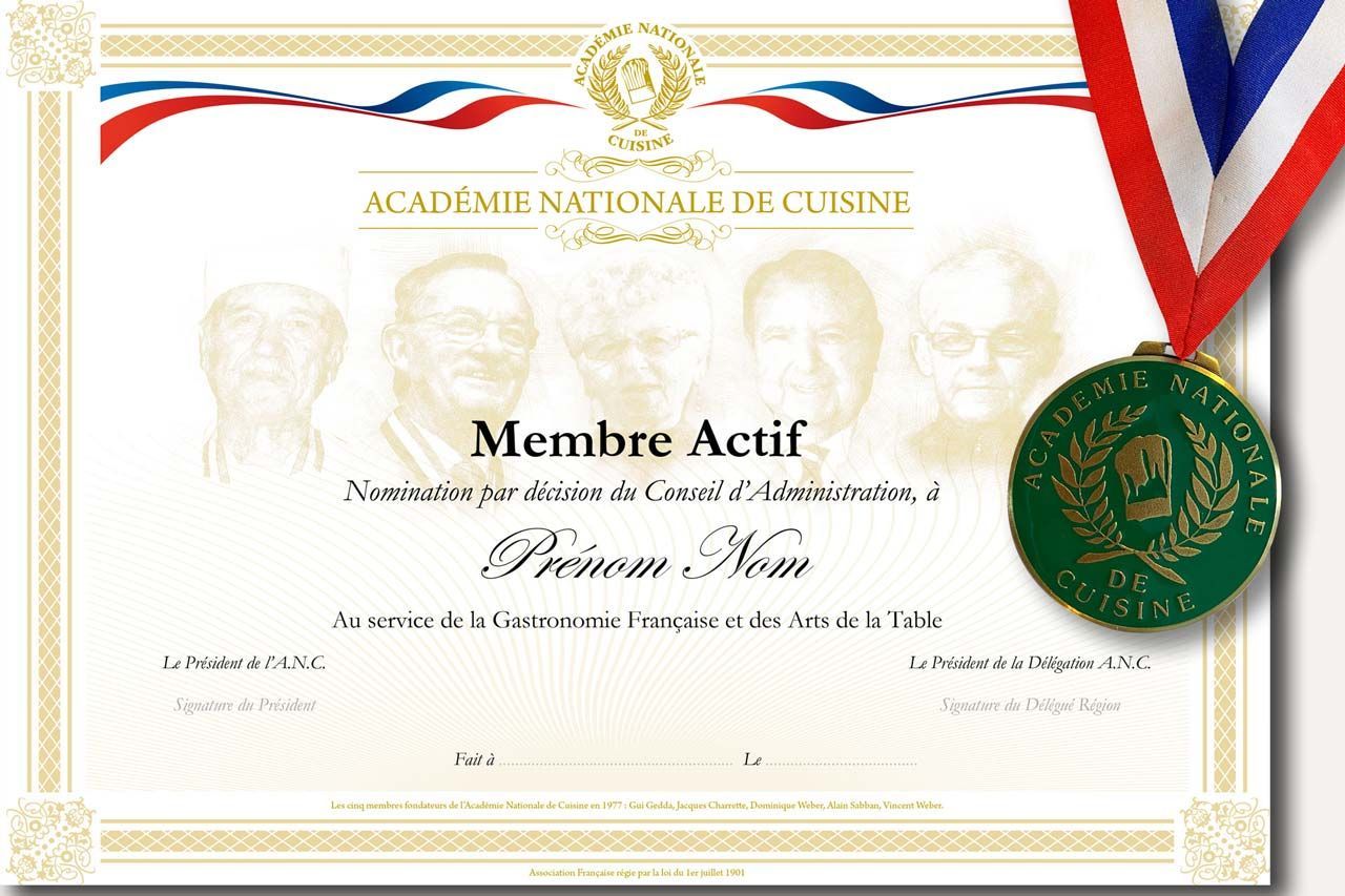 Face carte de visite de l'académie Nationale de Cuisine