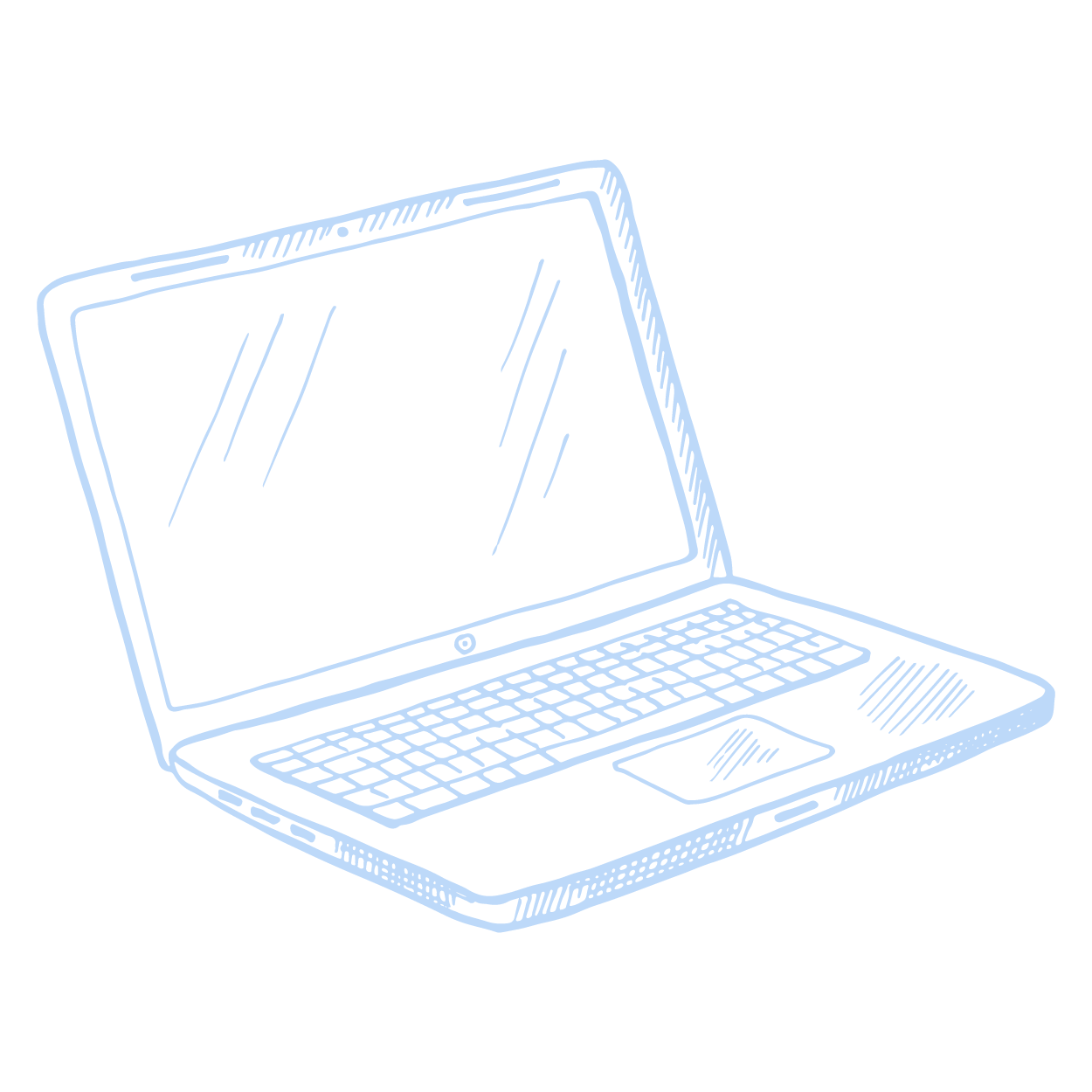Laptop sketch with an open screen and keyboard.