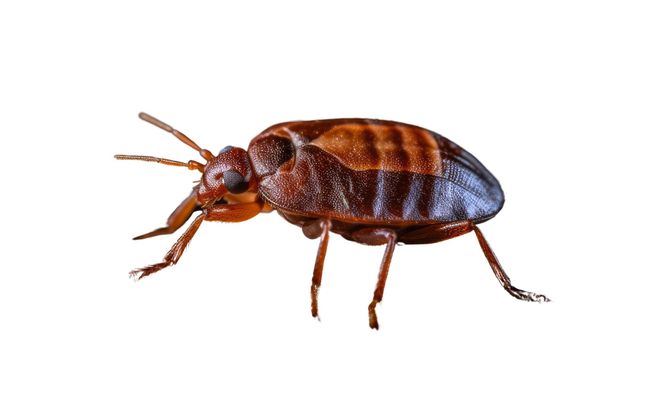 Brown bed bug in side view on a white background