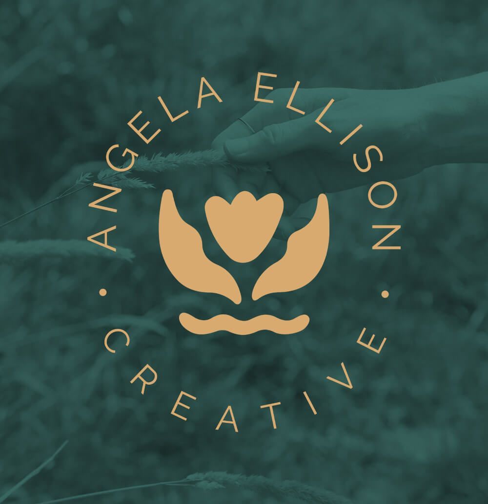 Secondary logo displayed on top of a photo of a hand touching cattails with a color overlay.