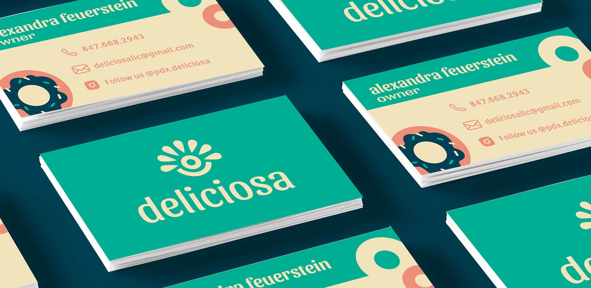 Deliciosa business card mockup showcasing the front and back