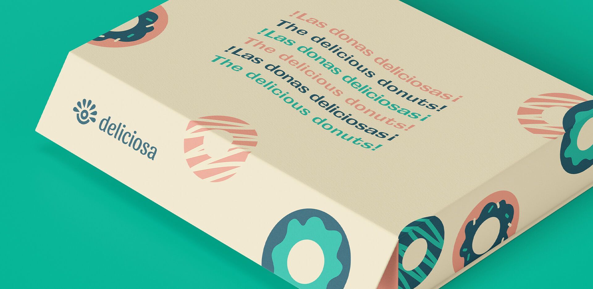 custom packaging for donut vendor that includes custom illustrations and horizontal logo