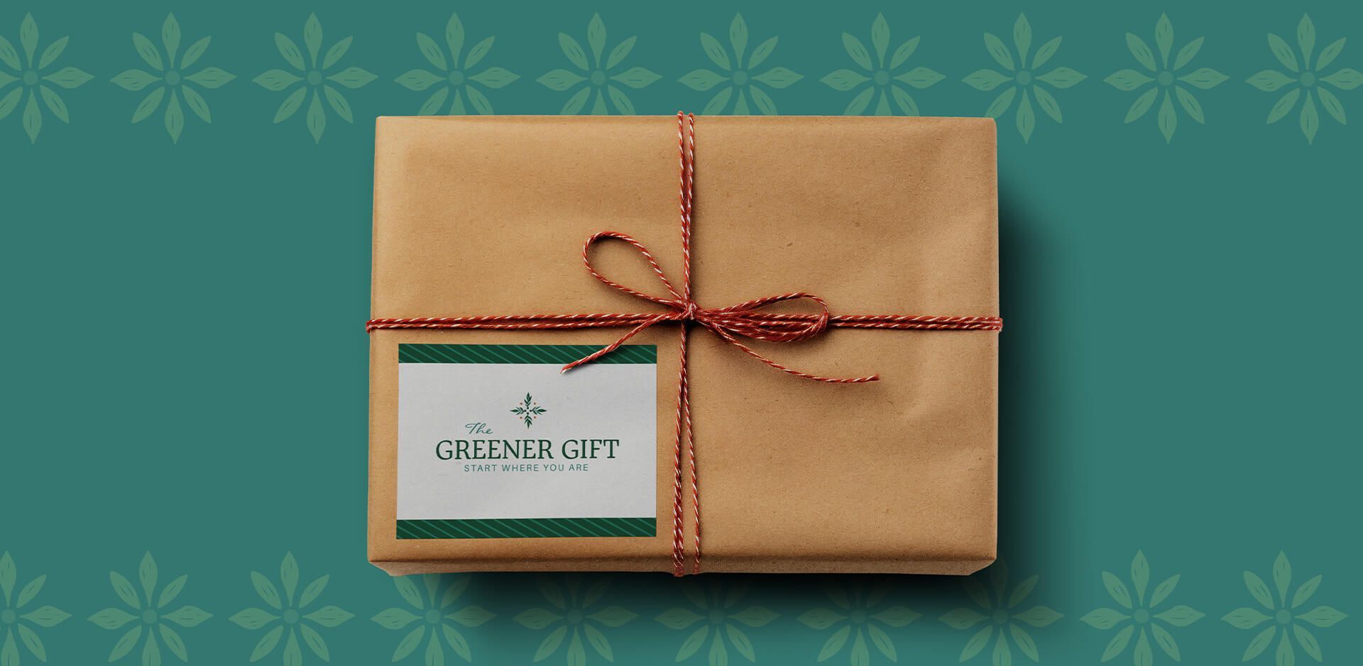 Kraft paper wrapped package with twine and sticker at the bottom left with creative logo for sustainable business.