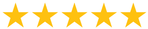 Five yellow stars are lined up in a row on a white background.
