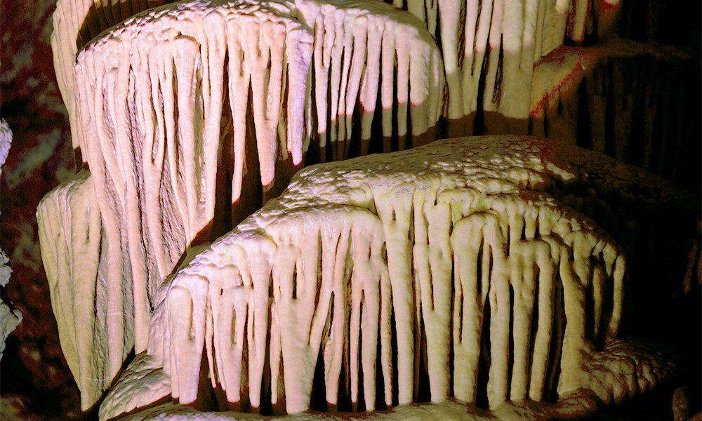 A close up of a rock formation in a cave.