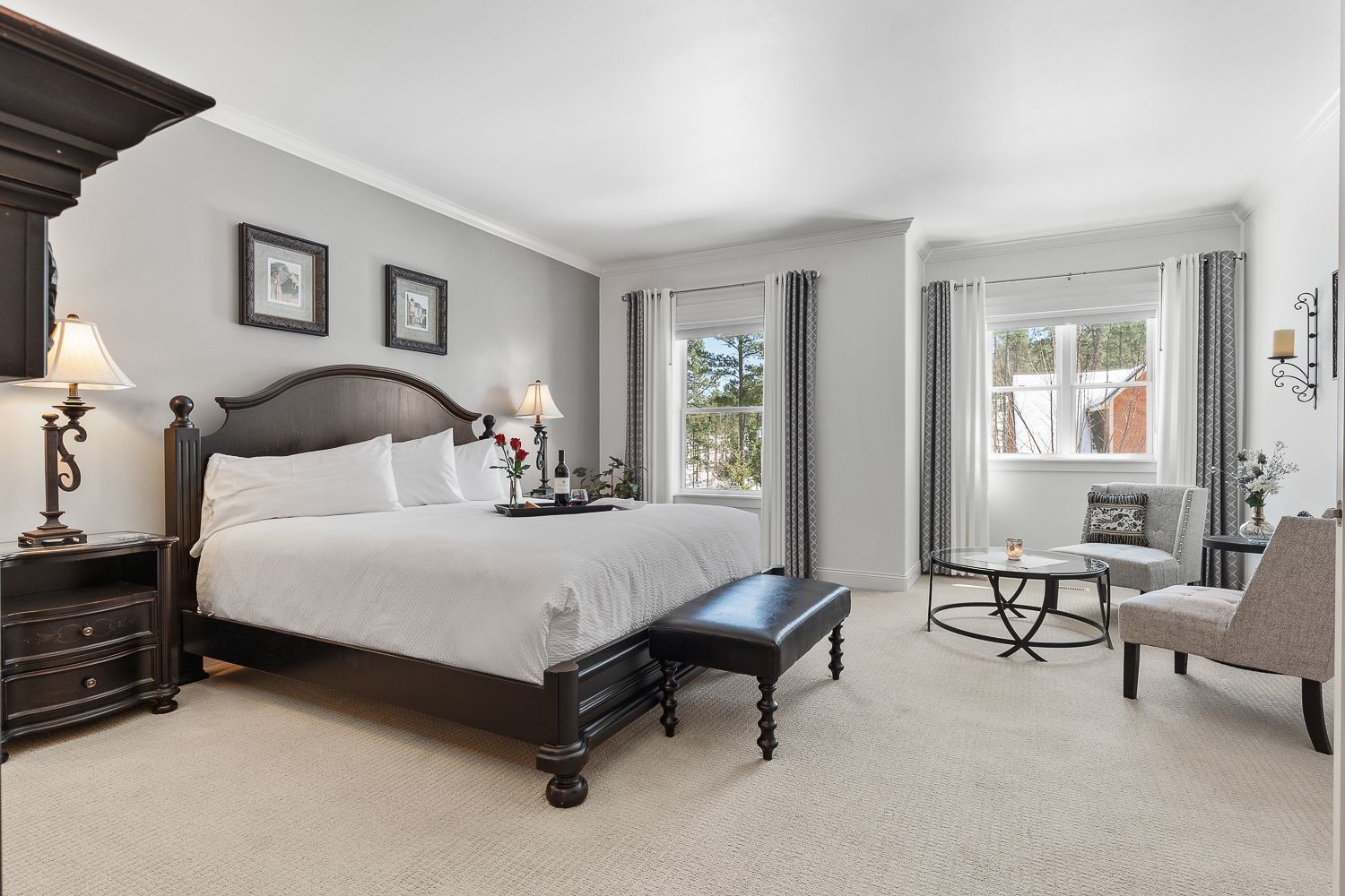 There is a large bed in the middle of the room.