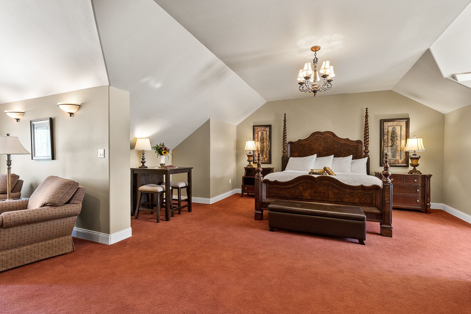 There is a large bed in the middle of the room.