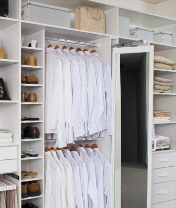 wardrobe layout with white shirts